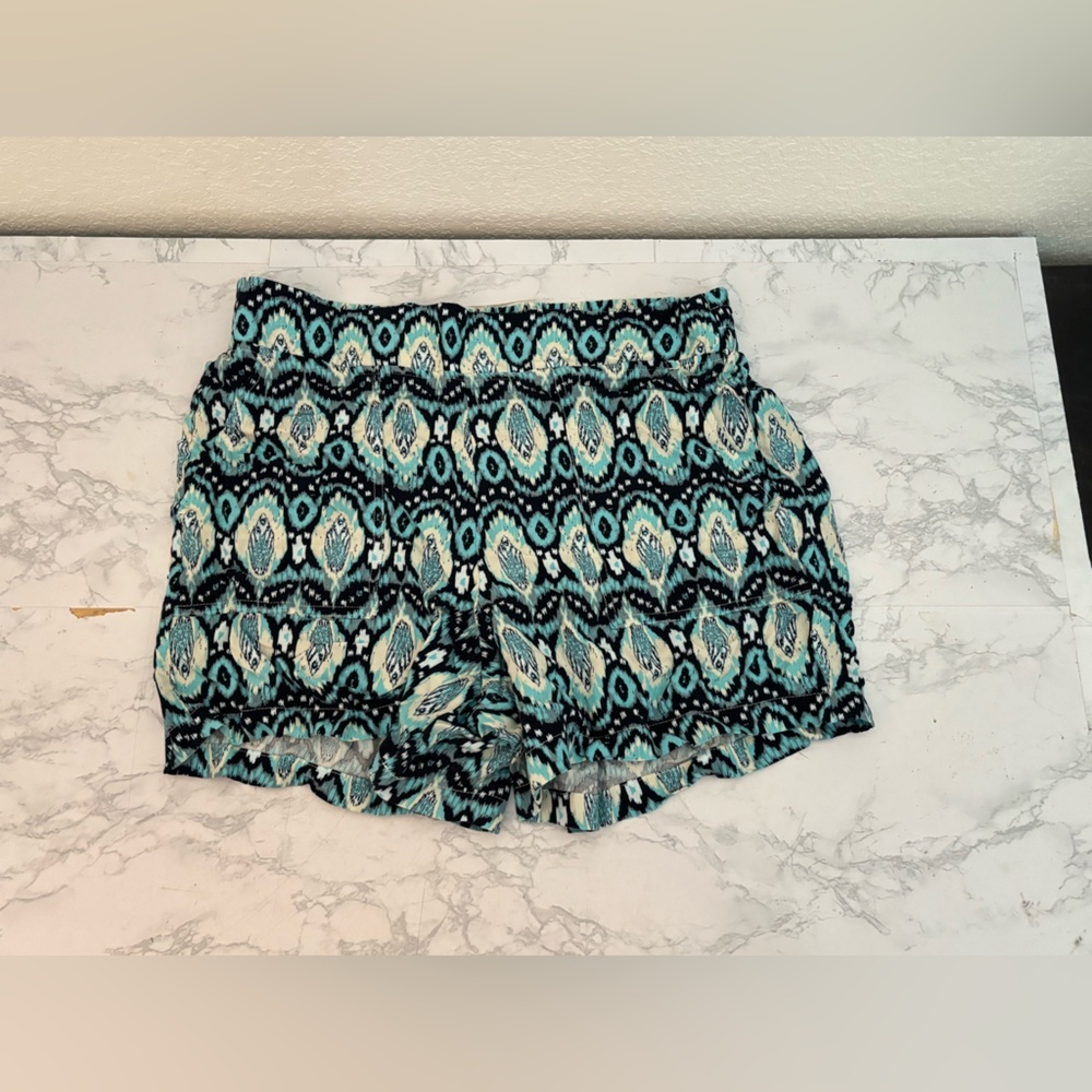 Wildfox Womens Relaxed Fit Pull-On Shorts Green Size M Elastic Waist Geometric​